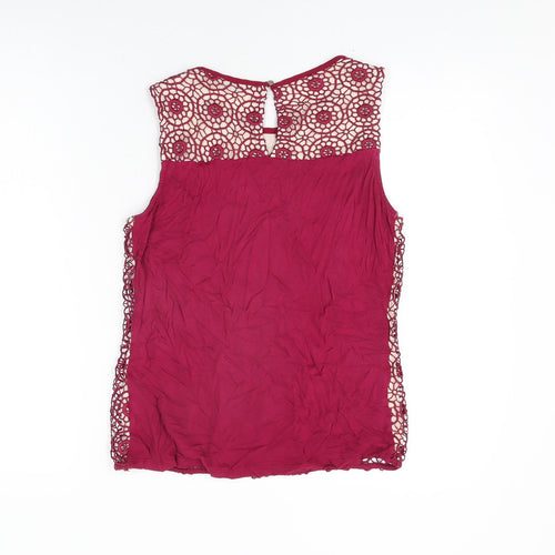 Oasis Womens Red Floral Viscose Basic T-Shirt Size M Round Neck