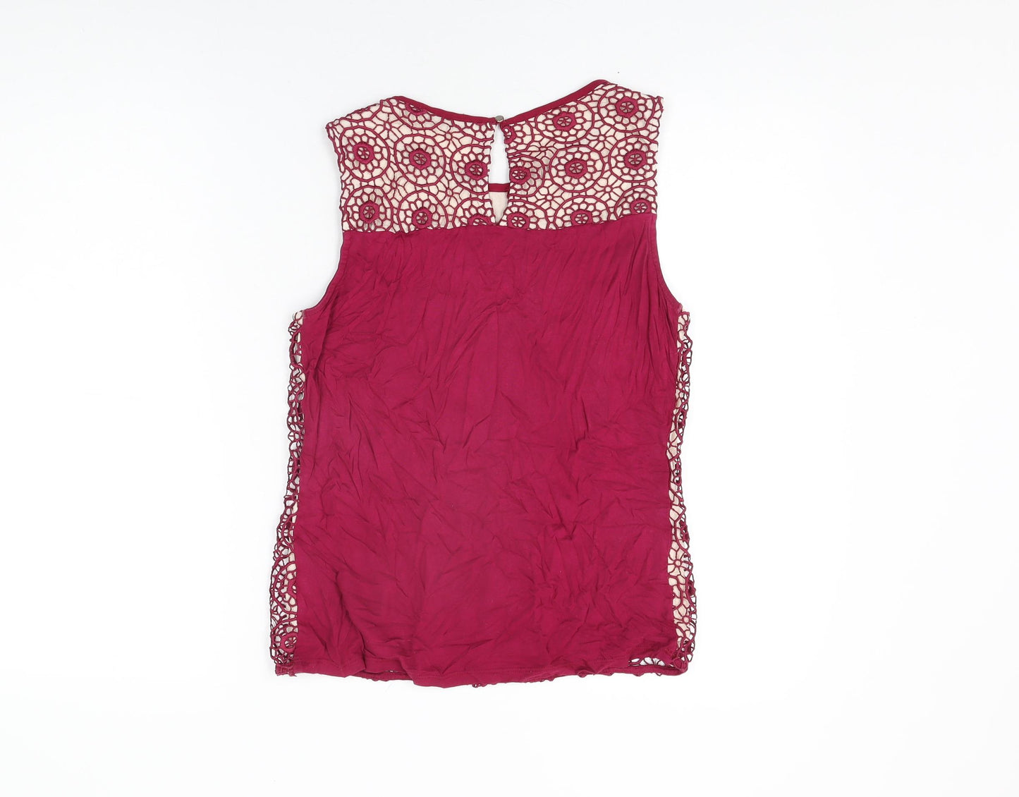 Oasis Womens Red Floral Viscose Basic T-Shirt Size M Round Neck
