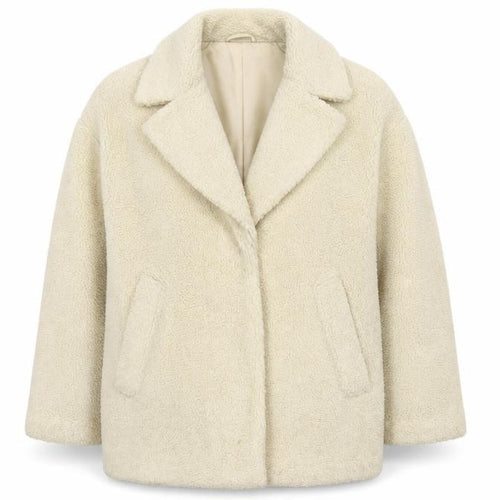 H&M Womens Ivory Overcoat Coat Size L Snap - Teddy Fleece