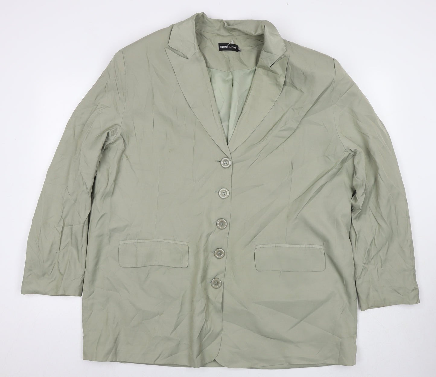 PRETTYLITTLETHING Womens Green Jacket Blazer Size 12 Button - Shoulder Pads