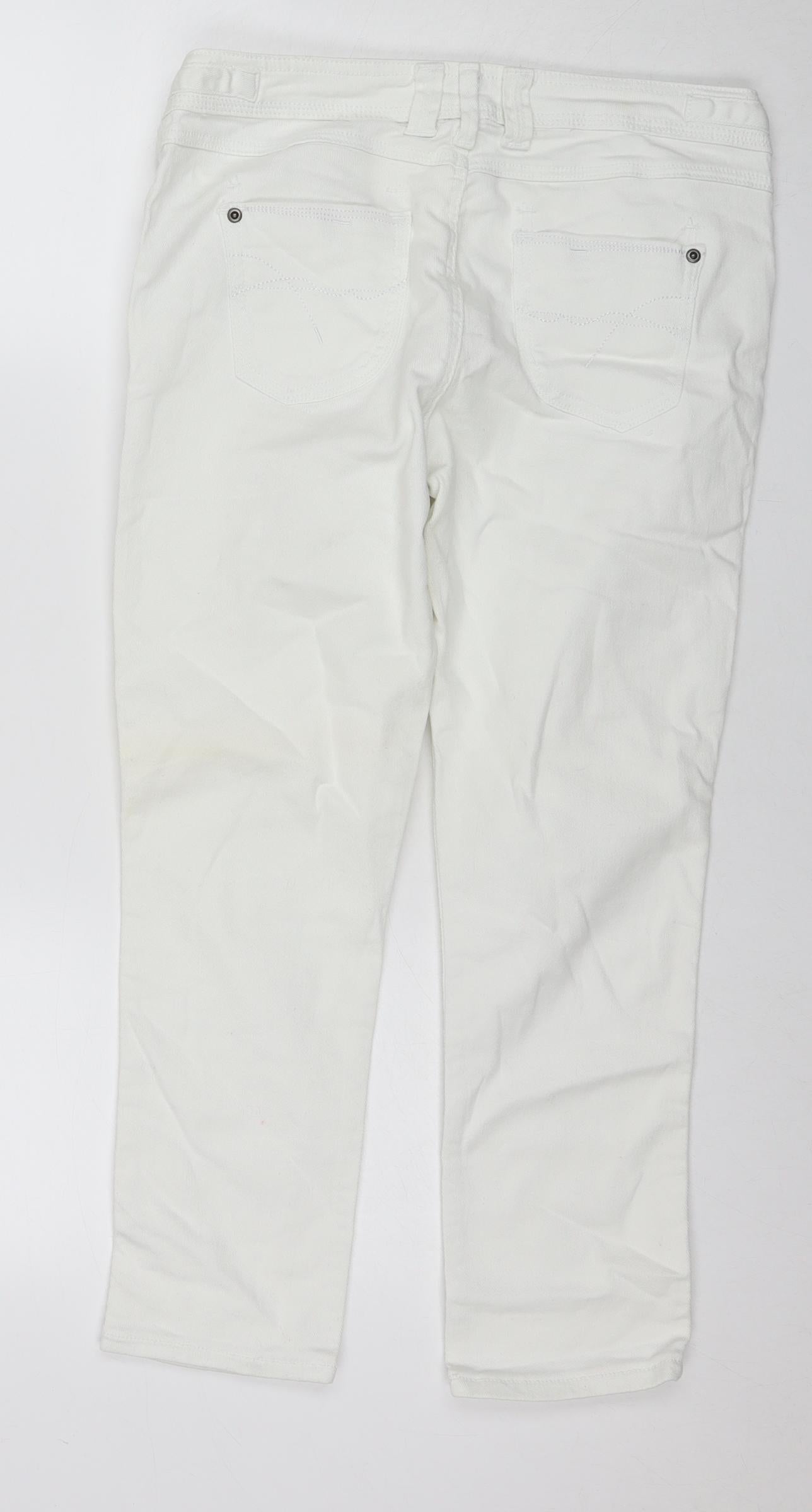 Red Herring Womens White Cotton Cropped Jeans Size 12 L24 in Regular Zip