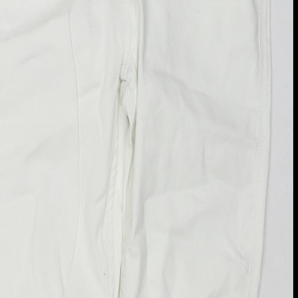 Red Herring Womens White Cotton Cropped Jeans Size 12 L24 in Regular Zip