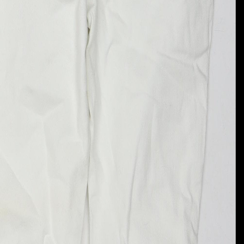 Red Herring Womens White Cotton Cropped Jeans Size 12 L24 in Regular Zip