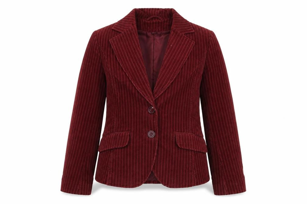 Front view of H&M women’s red cotton jacket suit jacket, size UK 10