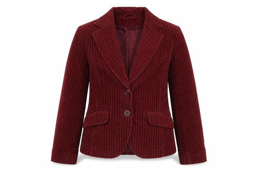 Front view of H&M women’s red cotton jacket suit jacket, size UK 10