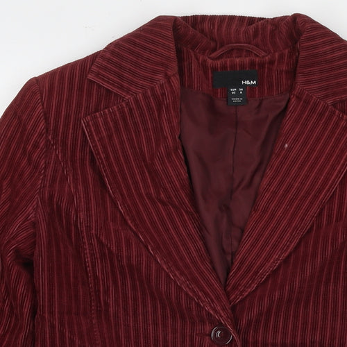 H&M Womens Red Cotton Jacket Suit Jacket Size 10
