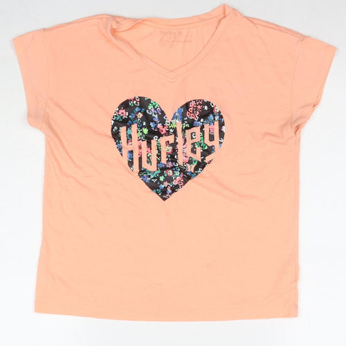 Hurley Womens Orange Polyester Basic T-Shirt Size XL Round Neck - Logo, Hearth
