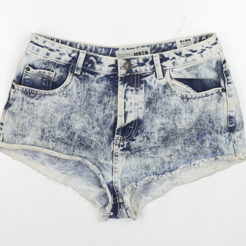 Topshop Womens Blue Cotton Hot Pants Shorts Size 12 L3 in Regular Zip