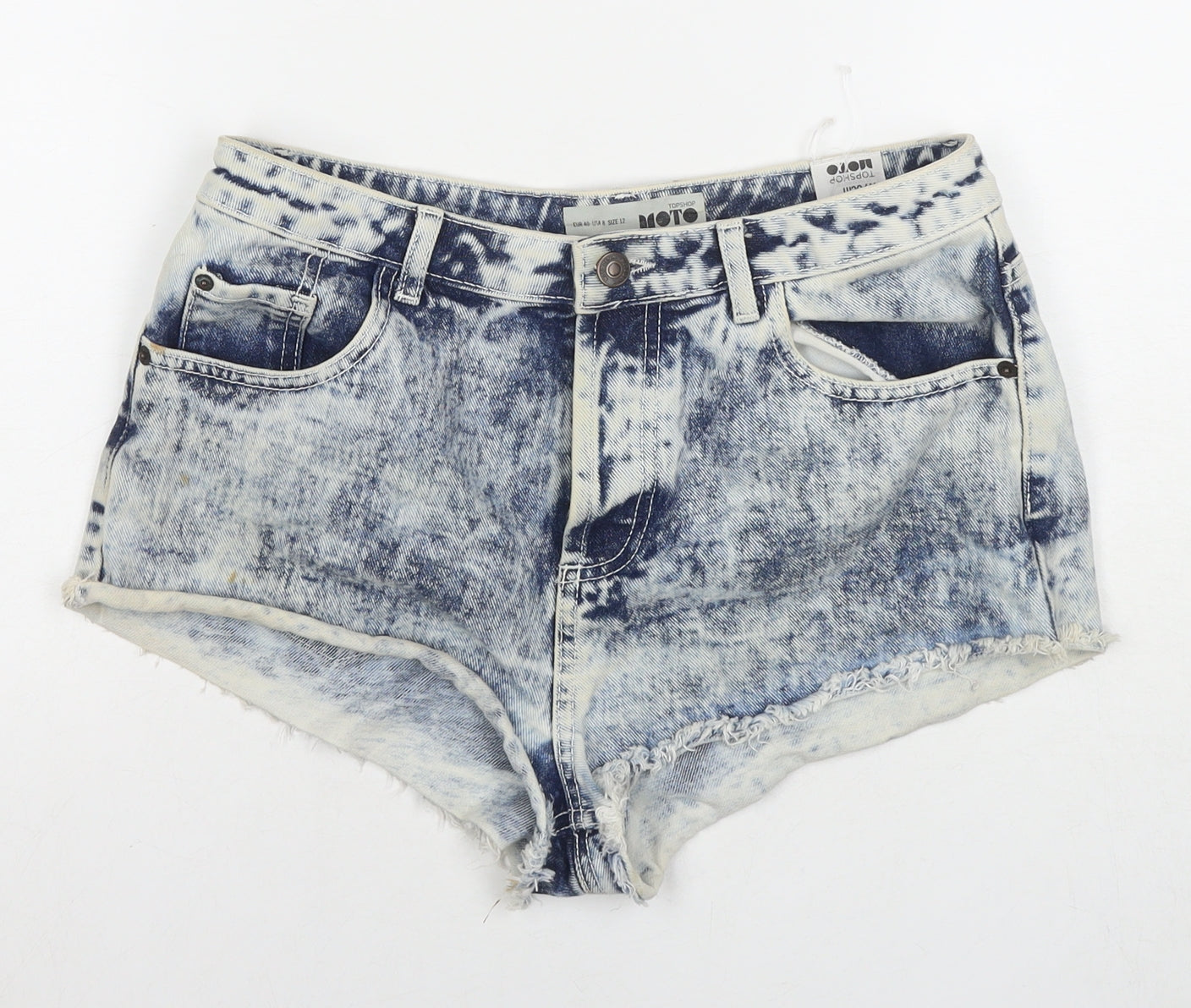 Topshop Womens Blue Cotton Hot Pants Shorts Size 12 L3 in Regular Zip