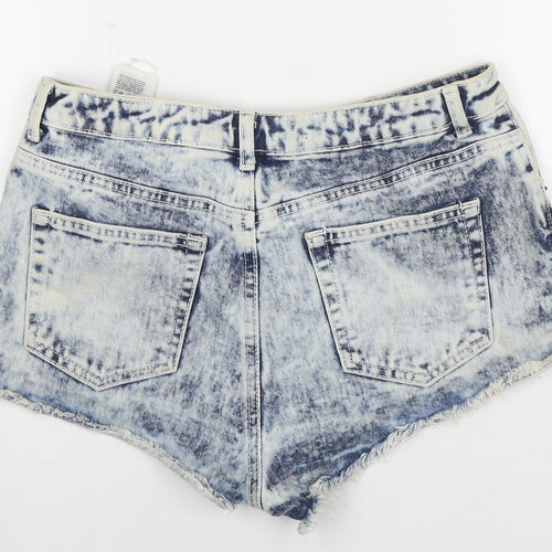 Topshop Womens Blue Cotton Hot Pants Shorts Size 12 L3 in Regular Zip