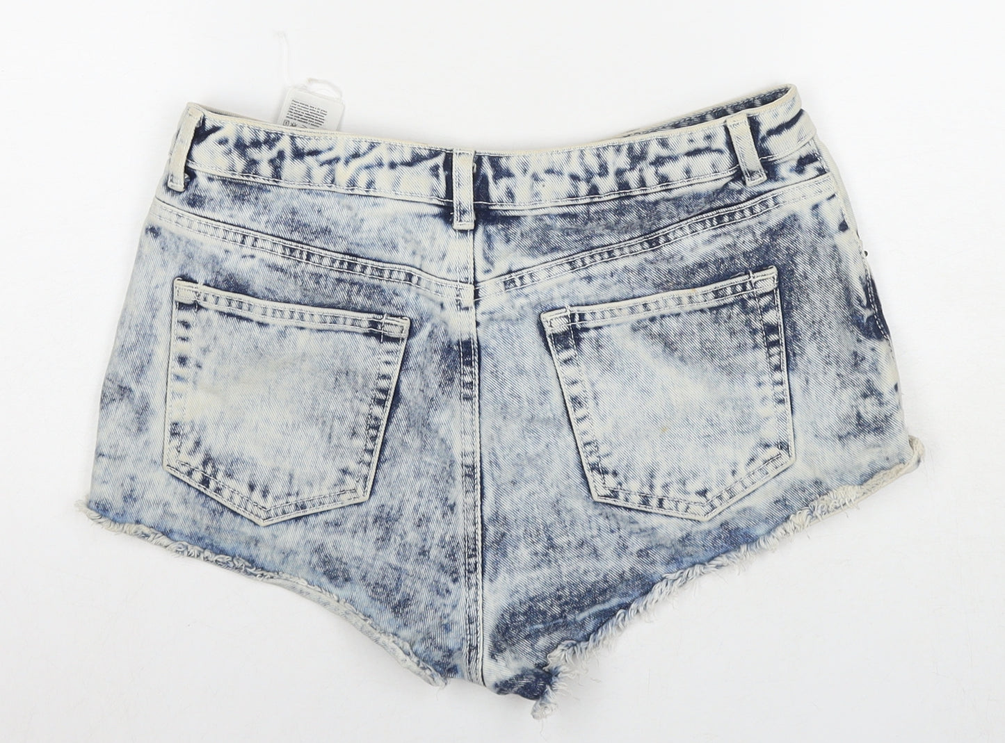 Topshop Womens Blue Cotton Hot Pants Shorts Size 12 L3 in Regular Zip