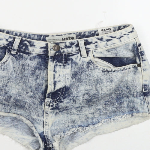 Topshop Womens Blue Cotton Hot Pants Shorts Size 12 L3 in Regular Zip