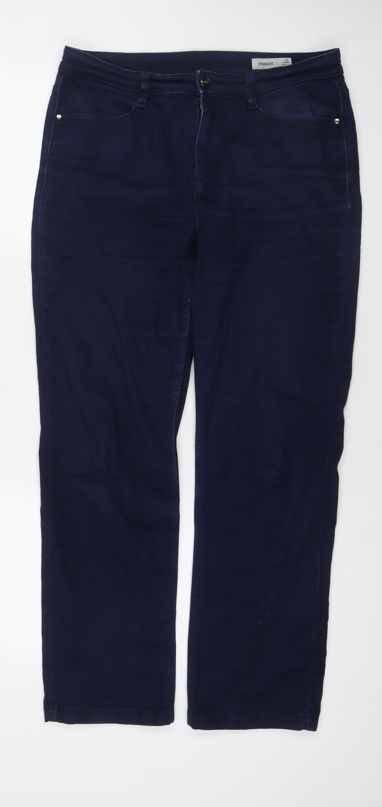 Marks and Spencer Womens Blue Cotton Straight Jeans Size 12 L27 in Regular Zip