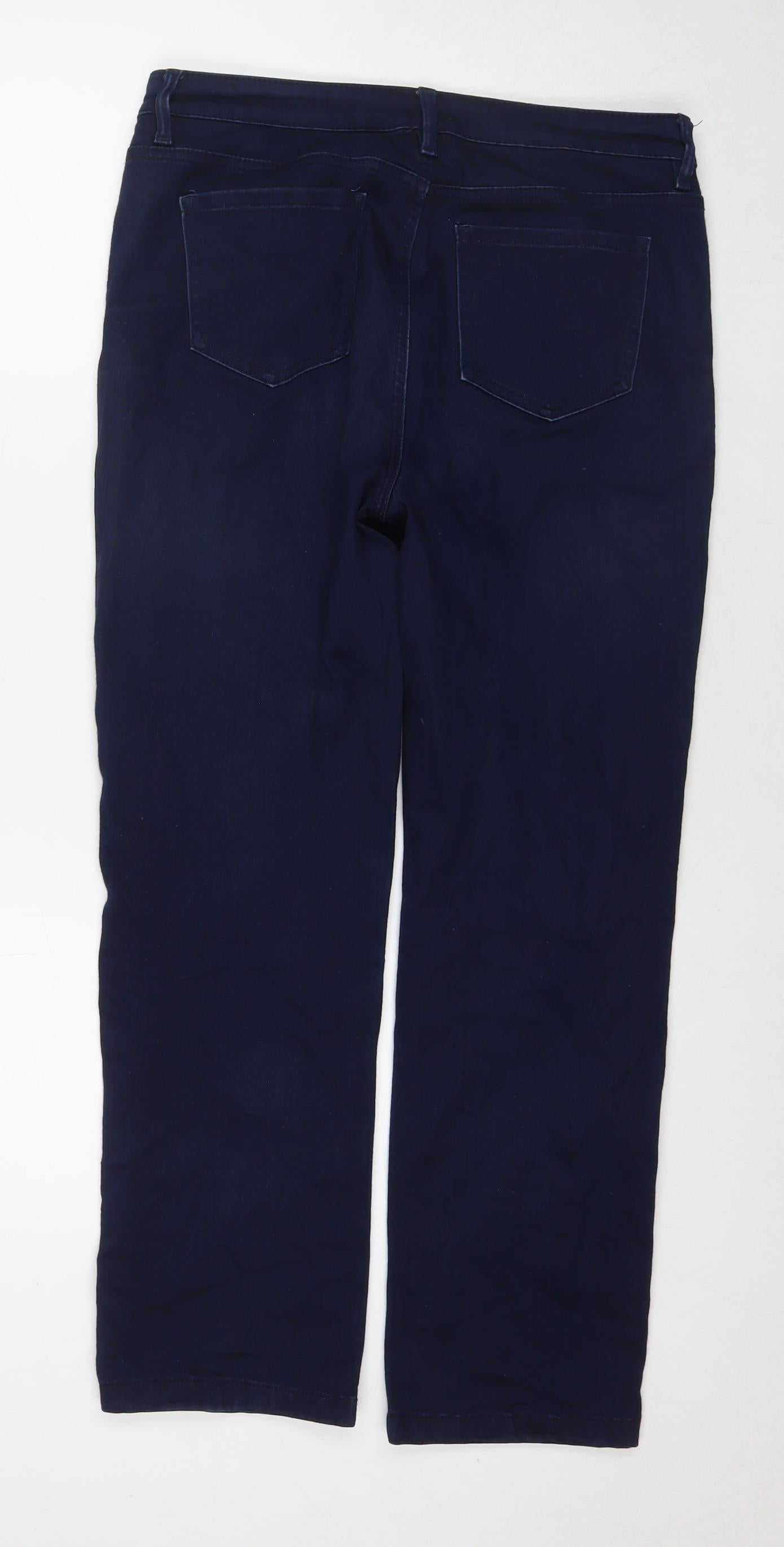 Marks and Spencer Womens Blue Cotton Straight Jeans Size 12 L27 in Regular Zip