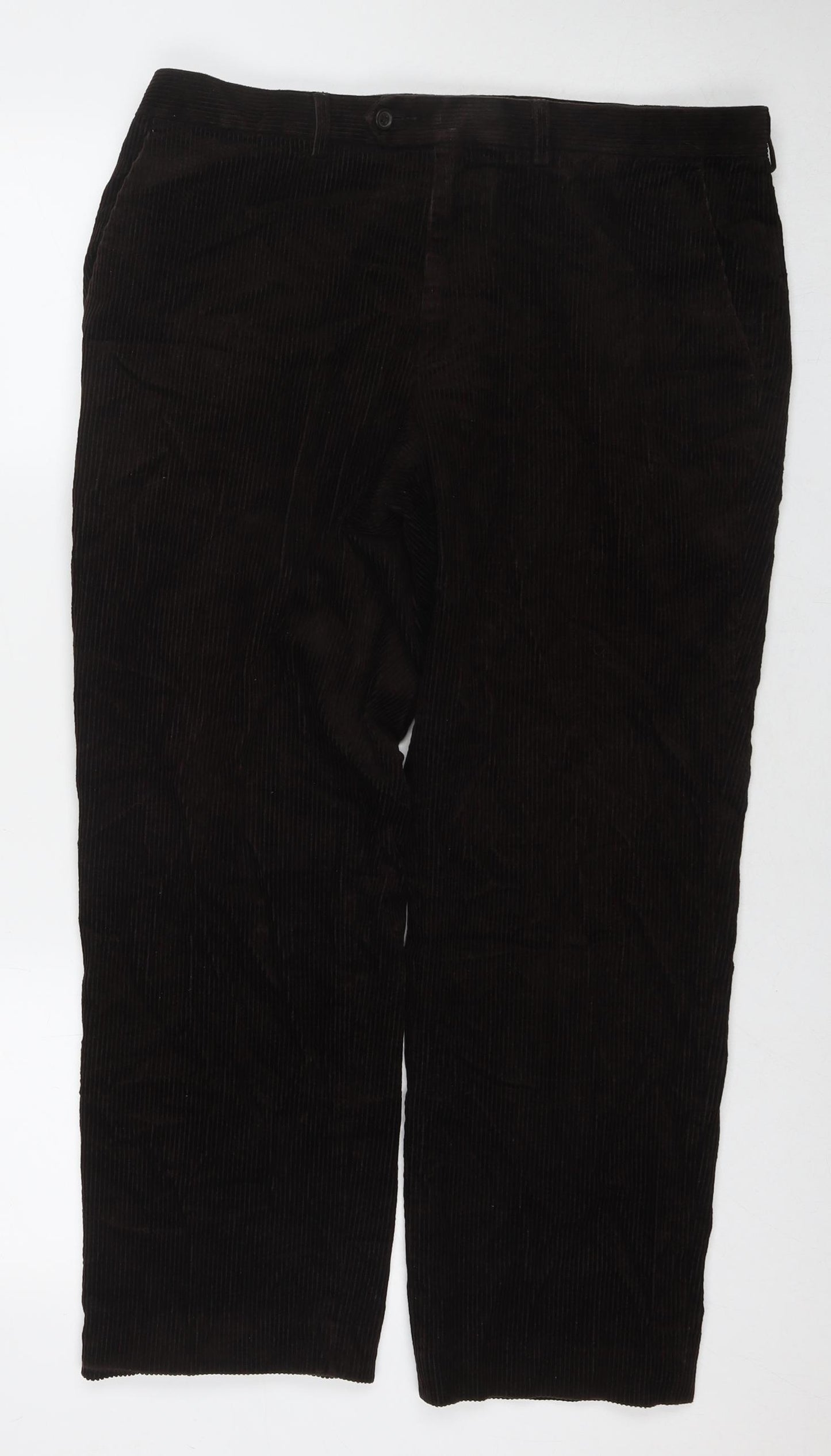 Marks and Spencer Mens Brown Cotton Trousers Size 36 in L29 in Regular Zip