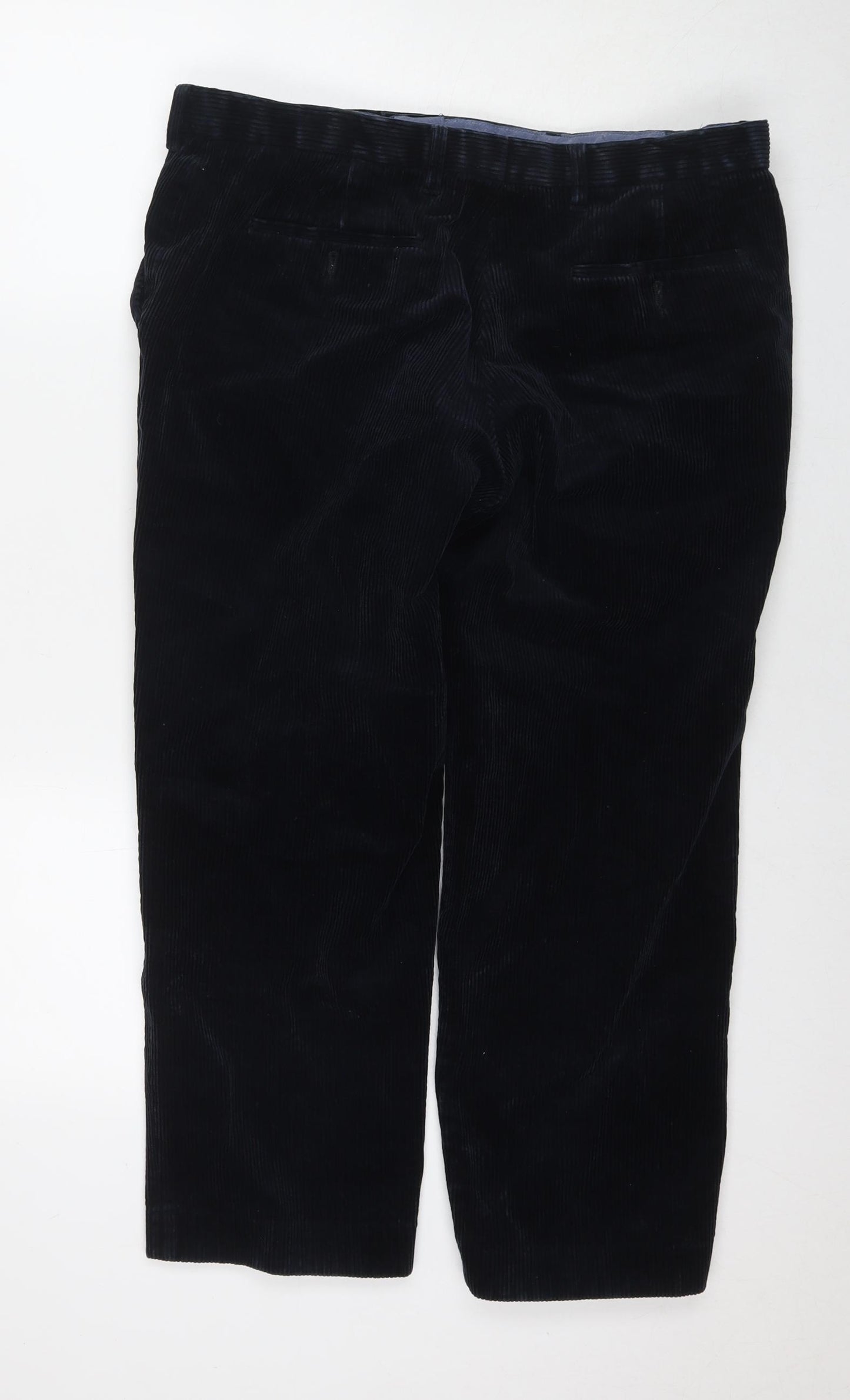 Marks and Spencer Mens Blue Cotton Trousers Size 36 in L29 in Regular Zip