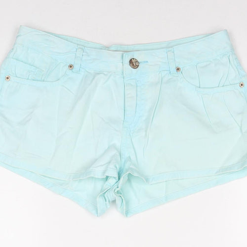 Topshop Womens Blue Cotton Hot Pants Shorts Size 12 Regular Zip