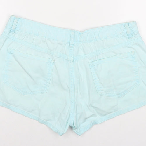 Topshop Womens Blue Cotton Hot Pants Shorts Size 12 Regular Zip