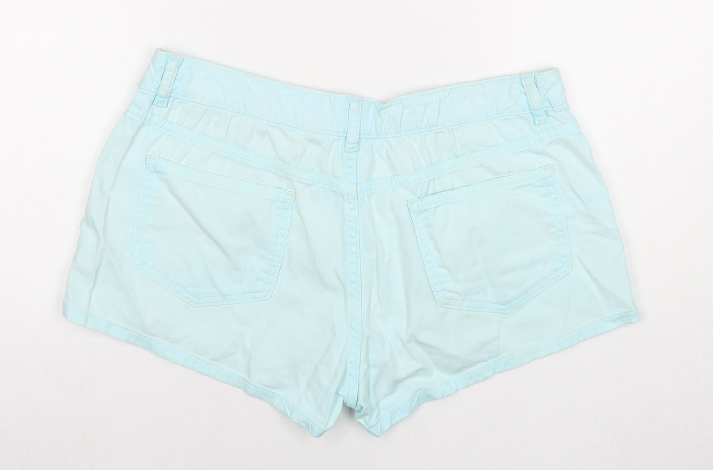 Topshop Womens Blue Cotton Hot Pants Shorts Size 12 Regular Zip