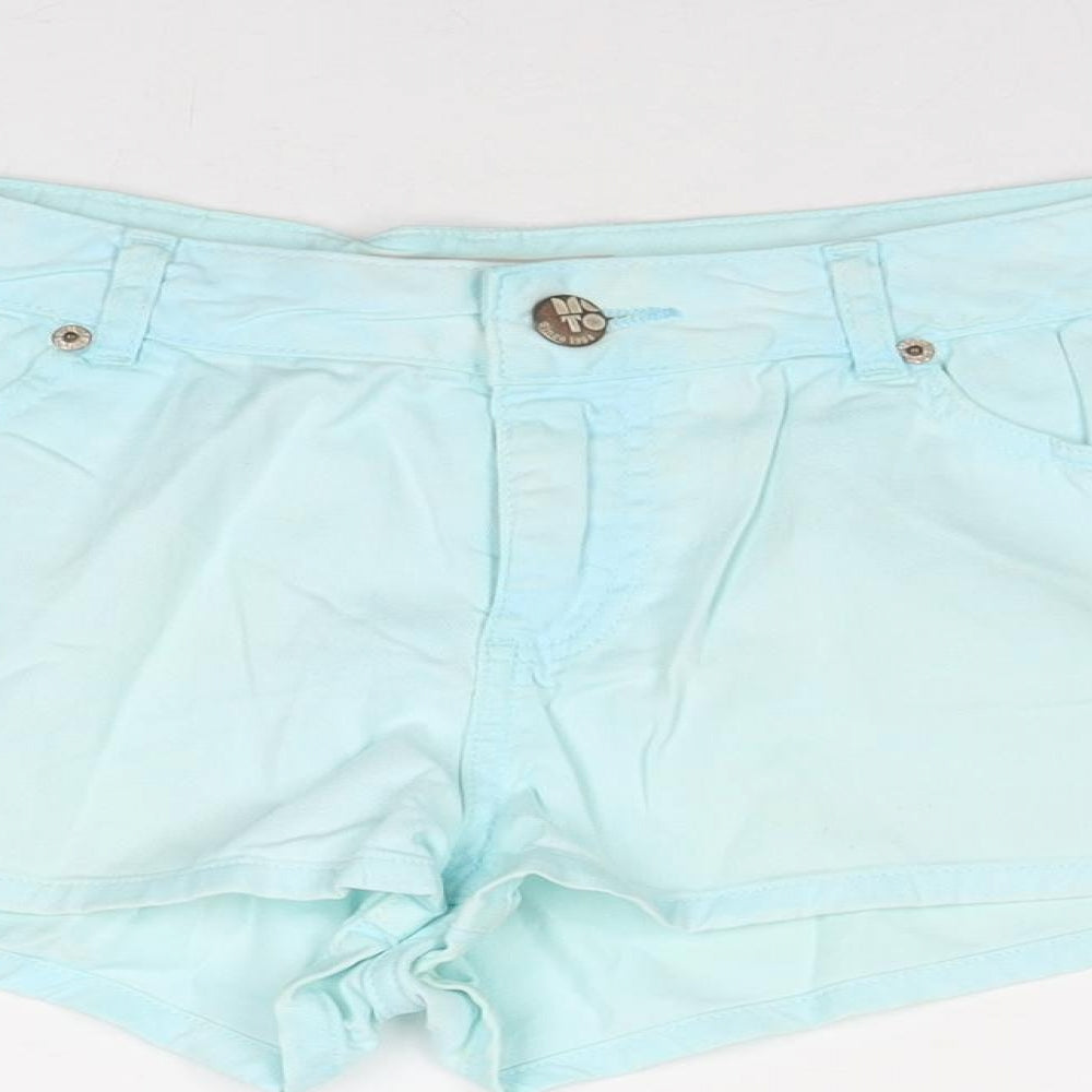 Topshop Womens Blue Cotton Hot Pants Shorts Size 12 Regular Zip