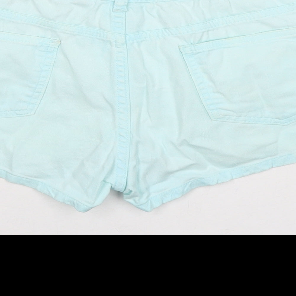 Topshop Womens Blue Cotton Hot Pants Shorts Size 12 Regular Zip