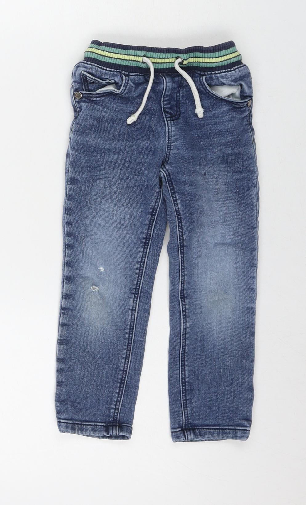 Marks and Spencer Boys Blue Cotton Straight Jeans Size 2-3 Years Regular Drawstring