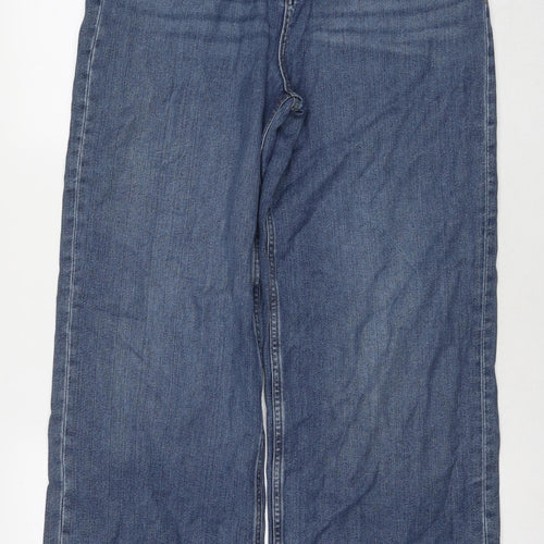 Marks and Spencer Womens Blue Polyester Wide-Leg Jeans Size 10 L31 in Regular Zip