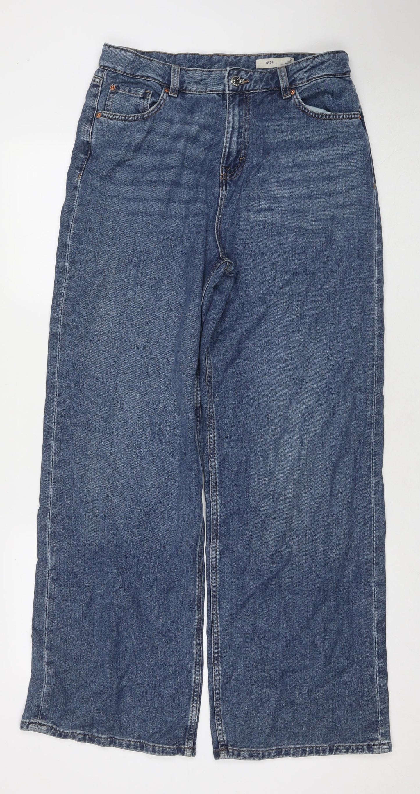 Marks and Spencer Womens Blue Polyester Wide-Leg Jeans Size 10 L31 in Regular Zip