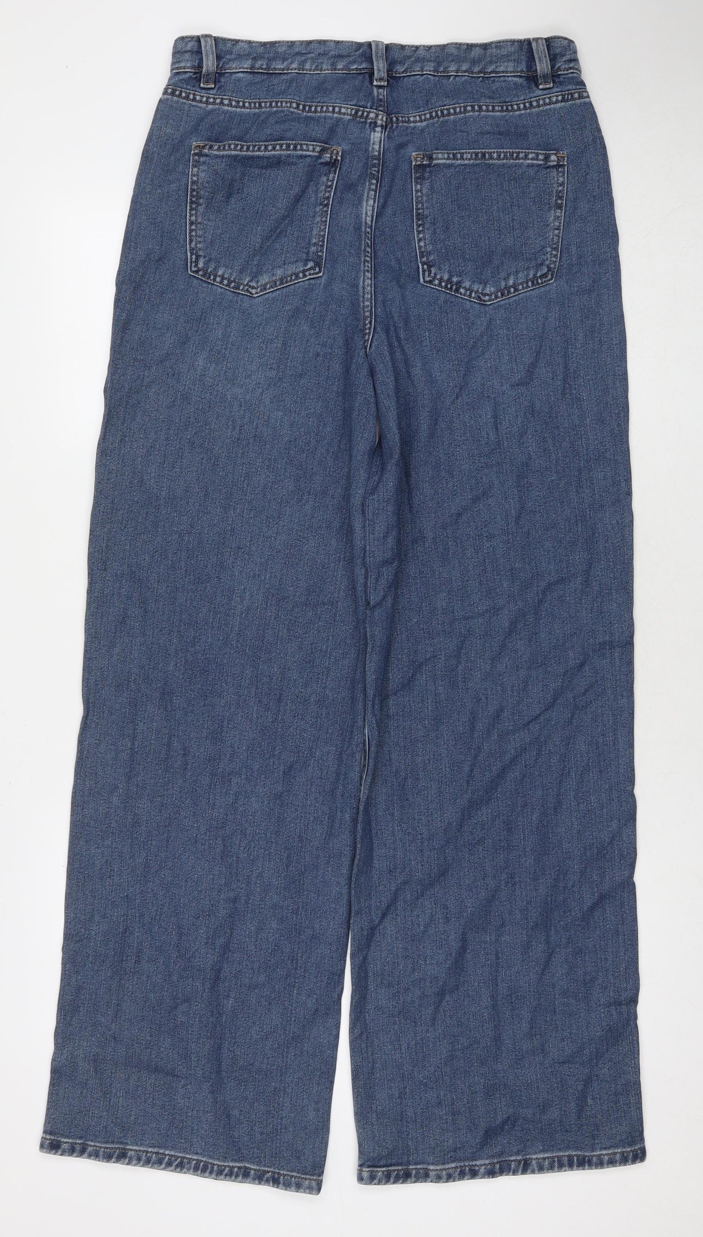 Marks and Spencer Womens Blue Polyester Wide-Leg Jeans Size 10 L31 in Regular Zip