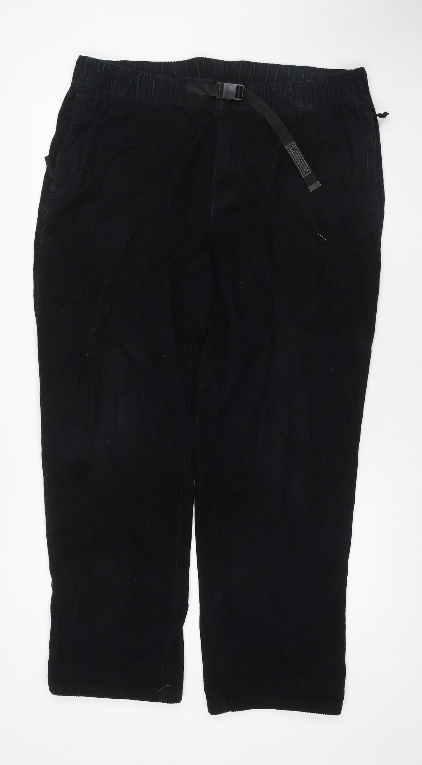 H&M Mens Black Cotton Trousers Size XL L30 in Relaxed Zip