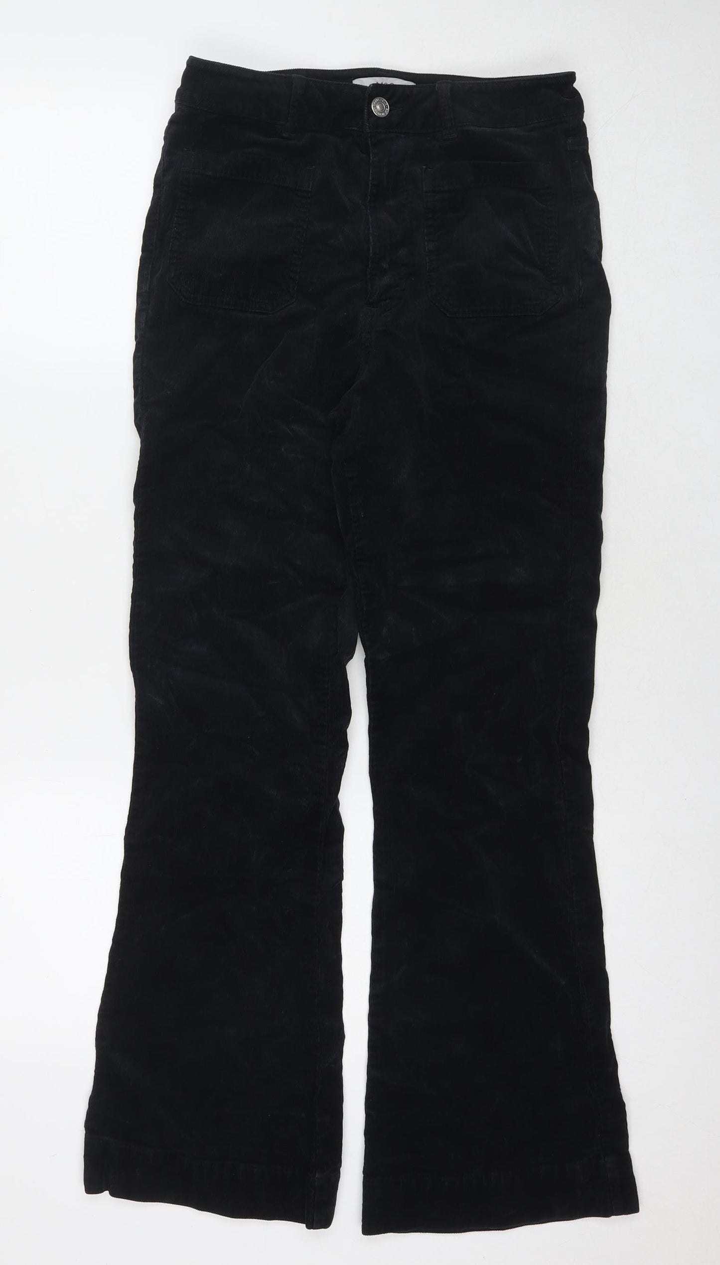 Marks and Spencer Womens Black Cotton Trousers Size 10 L29 in Regular Zip