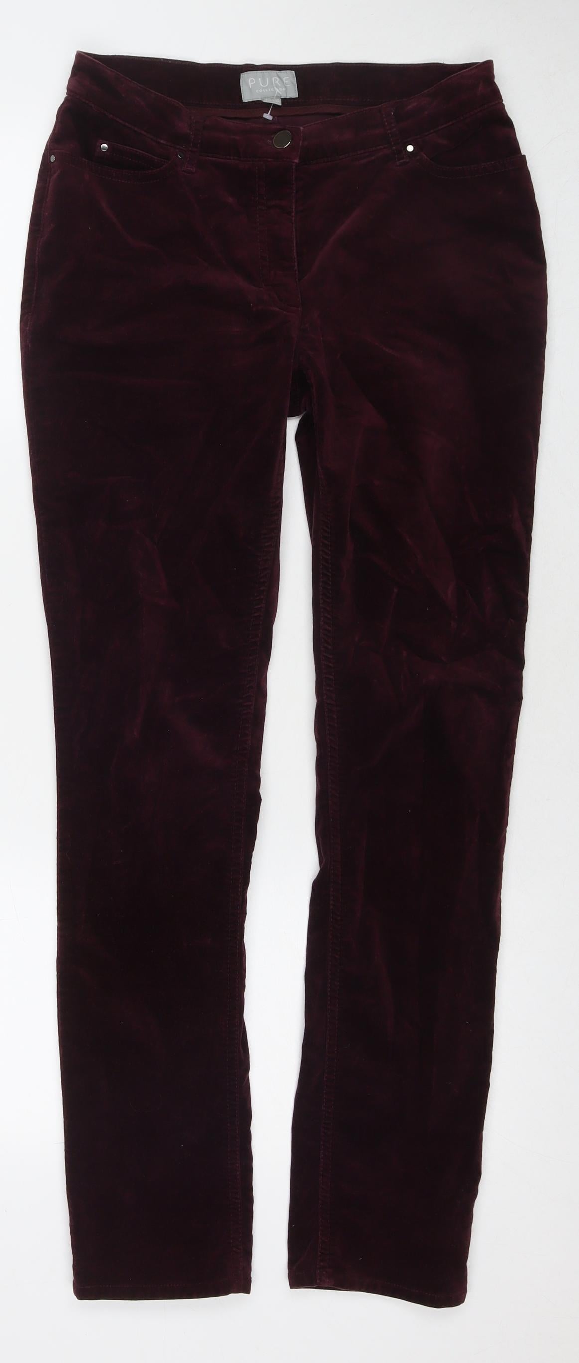 Pure Womens Red Cotton Trousers Size 8 L30 in Regular Zip