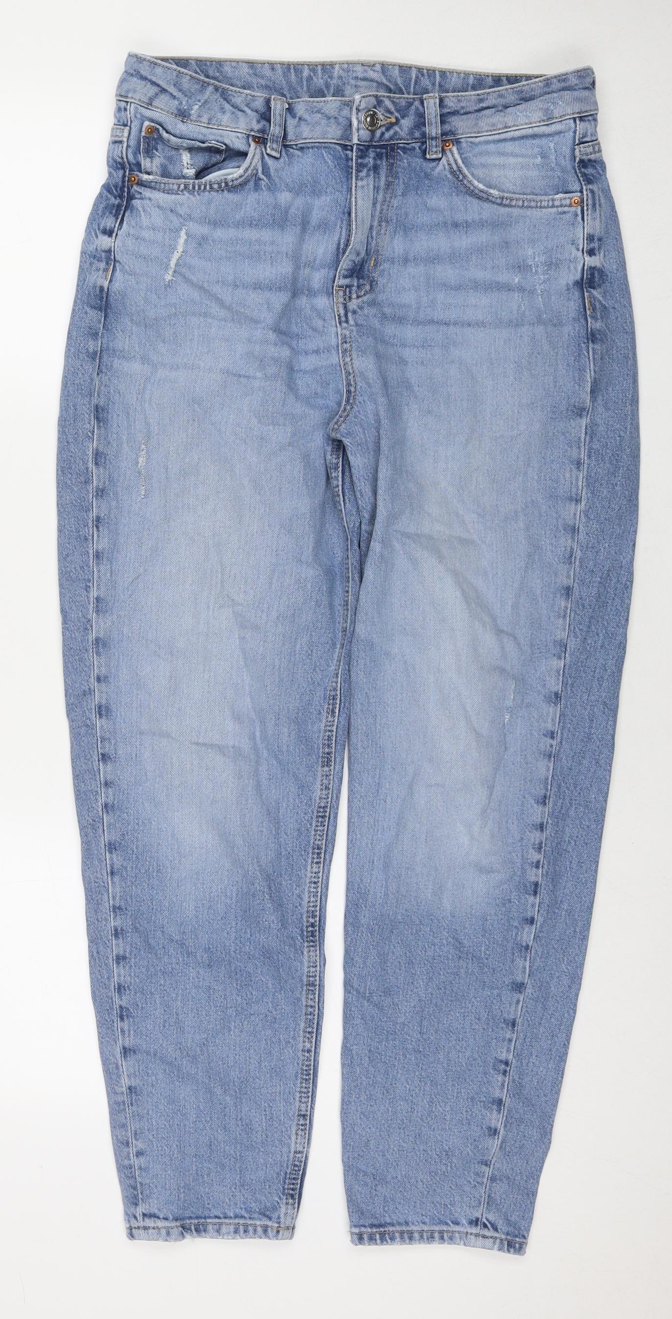 Marks and Spencer Womens Blue Polyester Straight Jeans Size 32 in L28 in Regular Zip