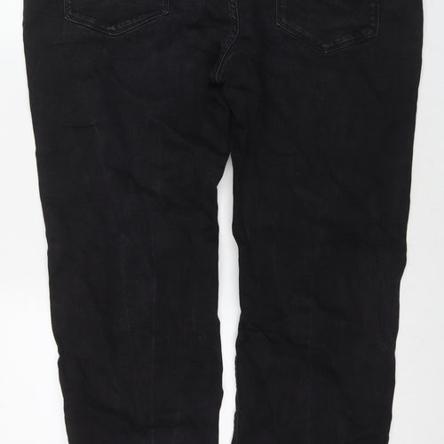 Marks and Spencer Mens Black Cotton Straight Jeans Size 42 in L31 in Regular Zip