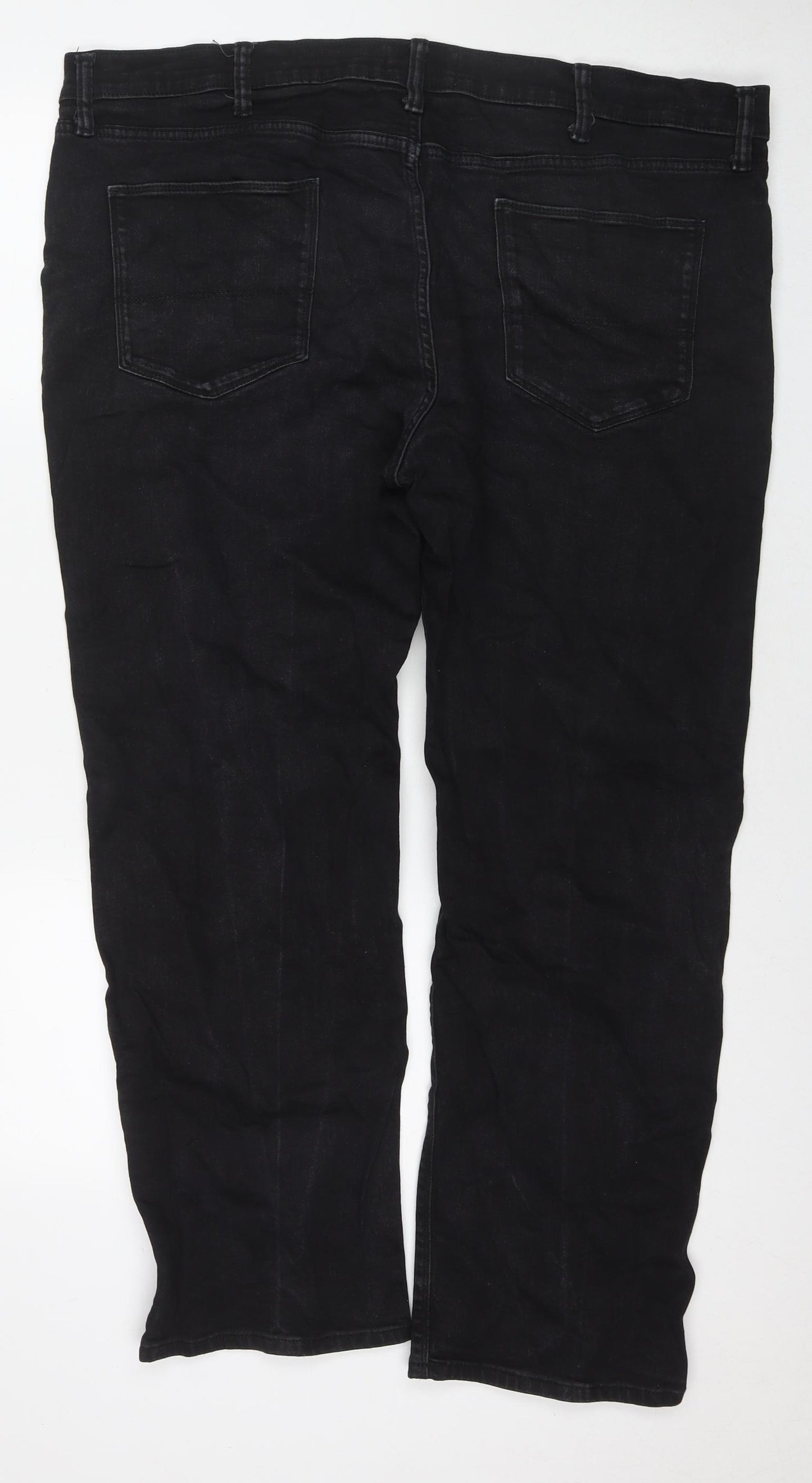 Marks and Spencer Mens Black Cotton Straight Jeans Size 42 in L31 in Regular Zip