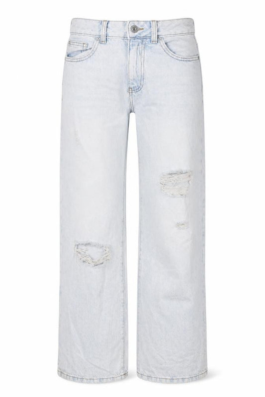 Front view of Denim & Co. women’s blue cotton bootcut jeans, size UK 8, 32-inch leg regular zip