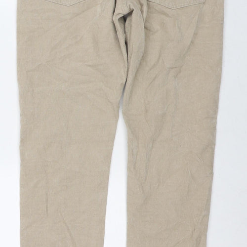 Marks and Spencer Mens Beige Cotton Trousers Size 34 in L33 in Regular Zip