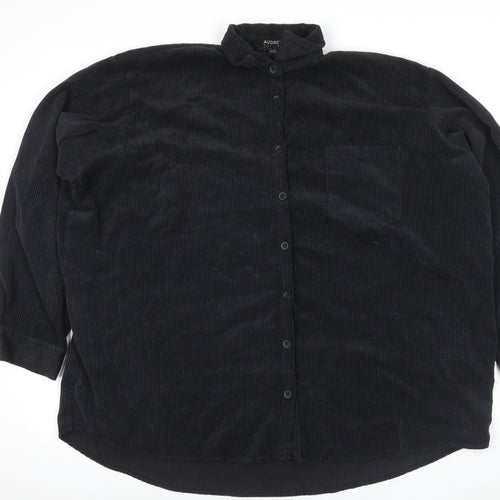 Audrey Mens Black Polyester Button-Up Size S Collared Button - Size S/M