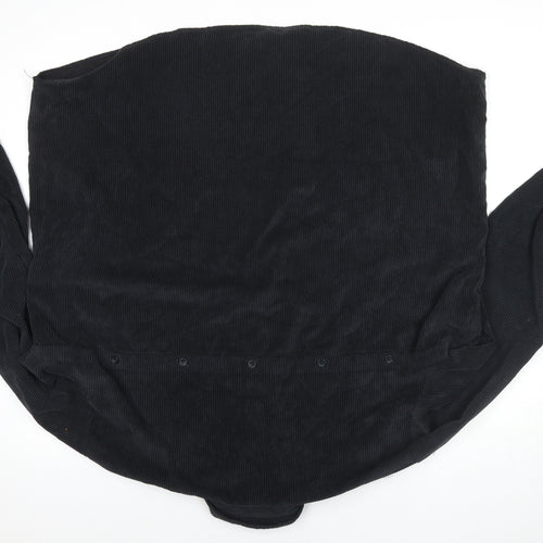 Audrey Mens Black Polyester Button-Up Size S Collared Button - Size S/M