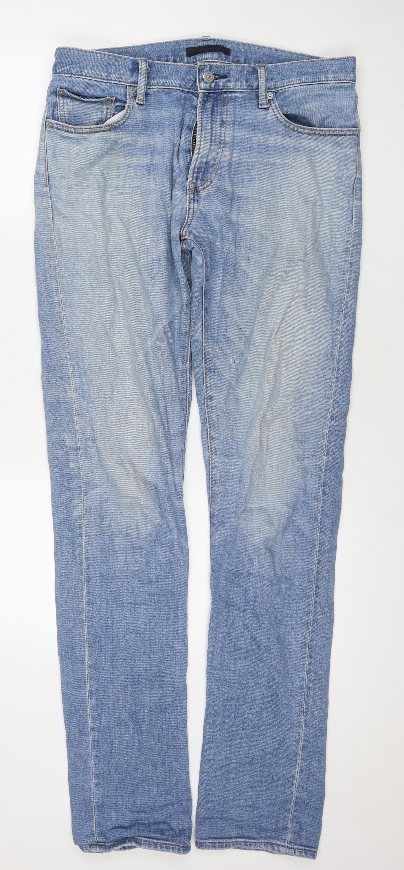 Uniqlo Mens Blue Cotton Straight Jeans Size 32 in L36 in Regular Zip