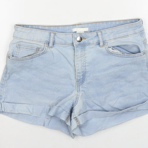 H&M Womens Blue Cotton Hot Pants Shorts Size 10 L3 in Regular Zip