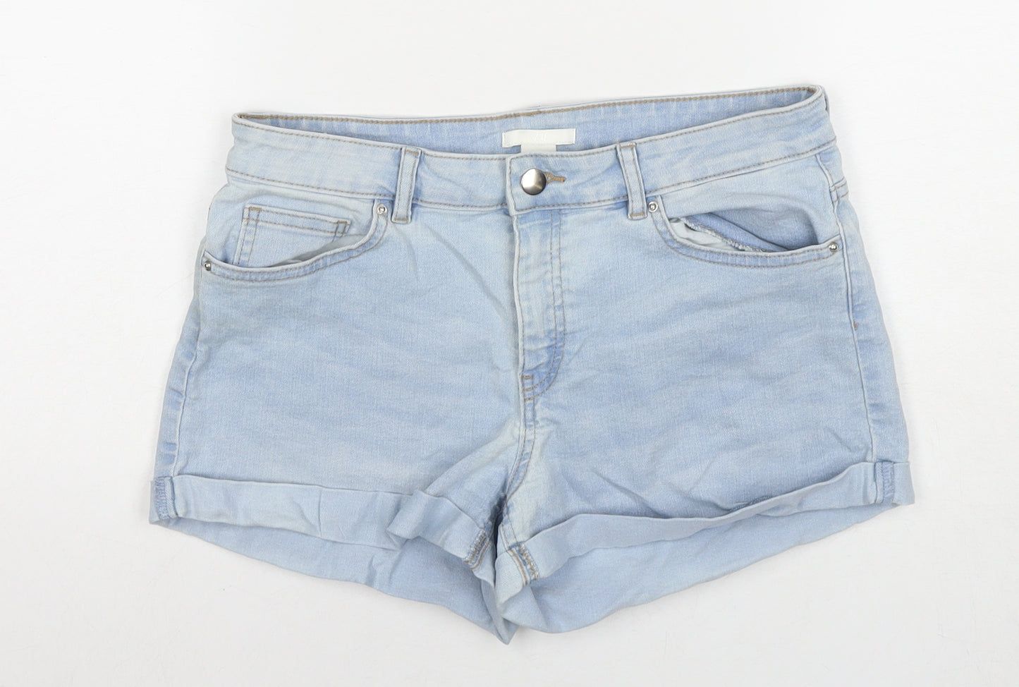 H&M Womens Blue Cotton Hot Pants Shorts Size 10 L3 in Regular Zip