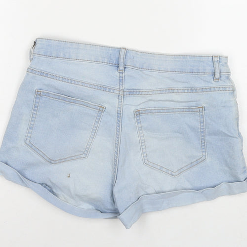 H&M Womens Blue Cotton Hot Pants Shorts Size 10 L3 in Regular Zip