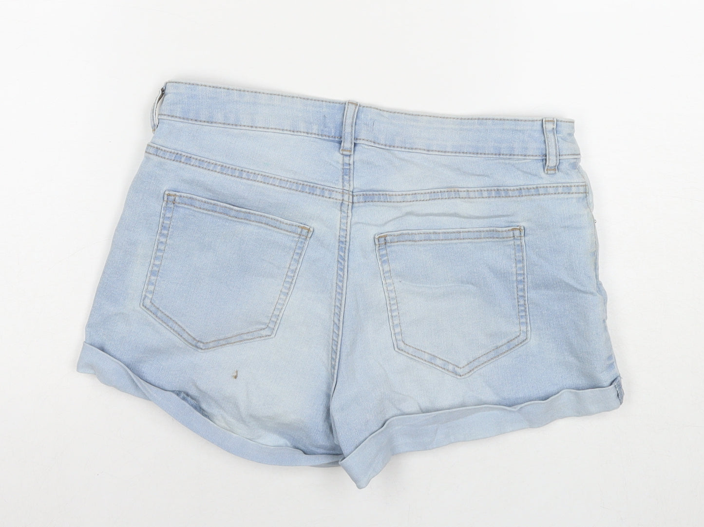 H&M Womens Blue Cotton Hot Pants Shorts Size 10 L3 in Regular Zip