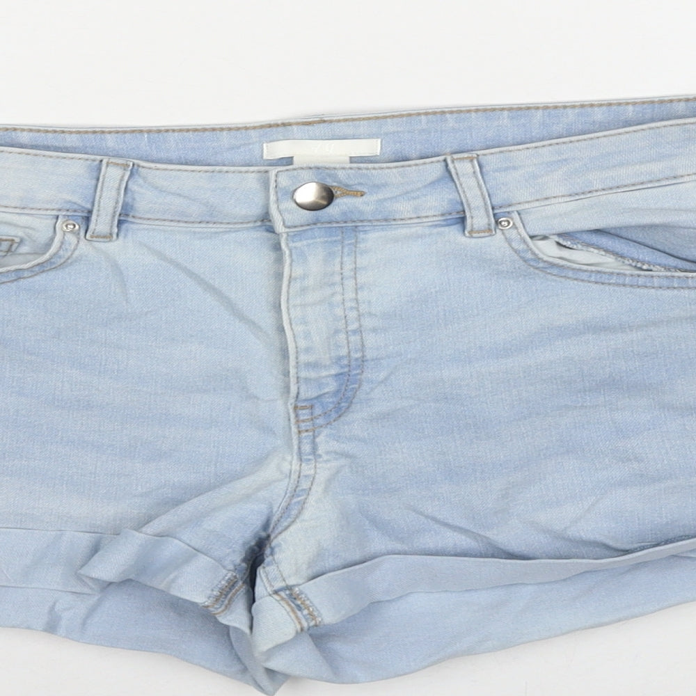 H&M Womens Blue Cotton Hot Pants Shorts Size 10 L3 in Regular Zip