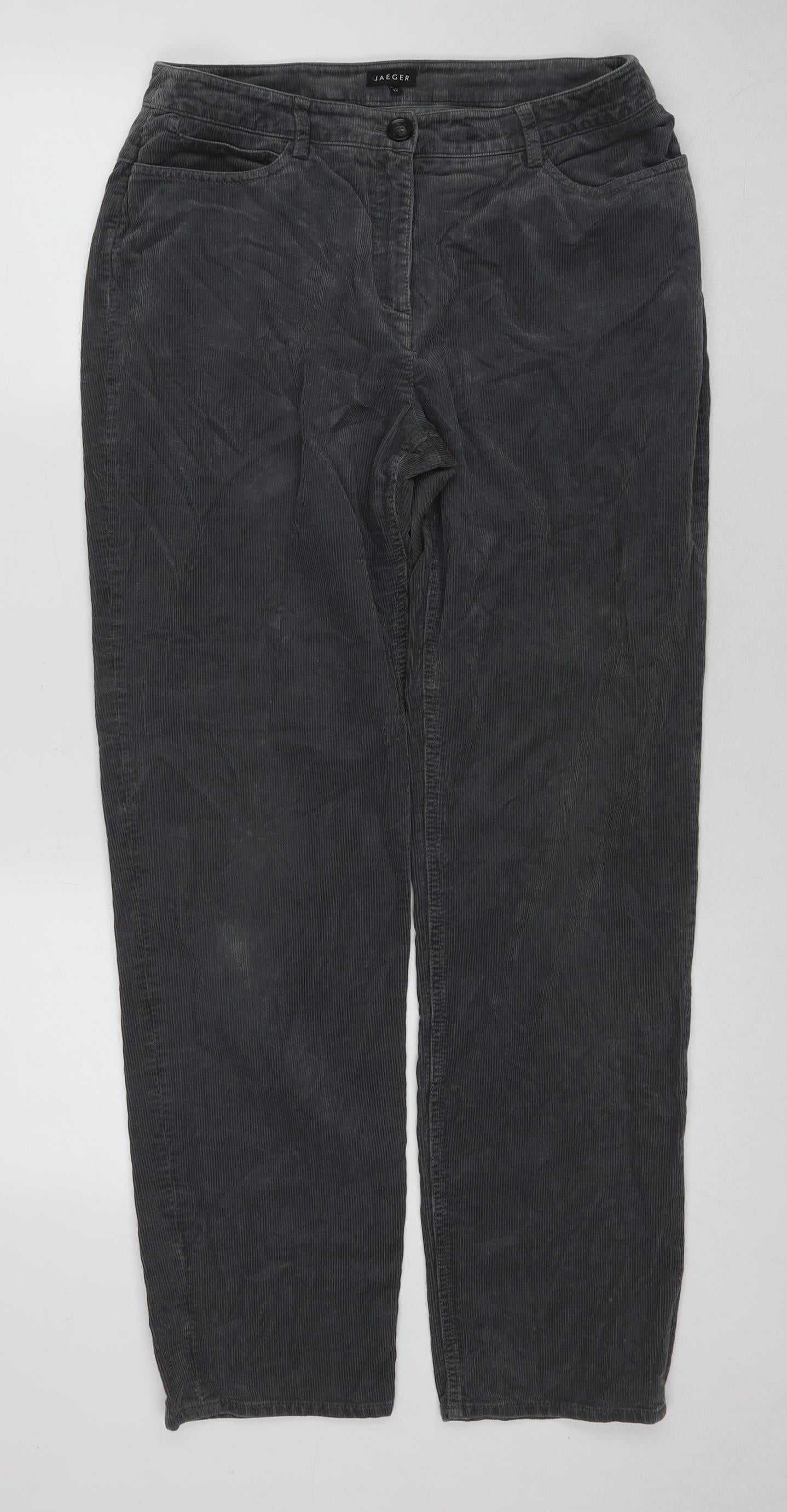 Jaeger Womens Grey Cotton Trousers Size 12 L30 in Regular Zip