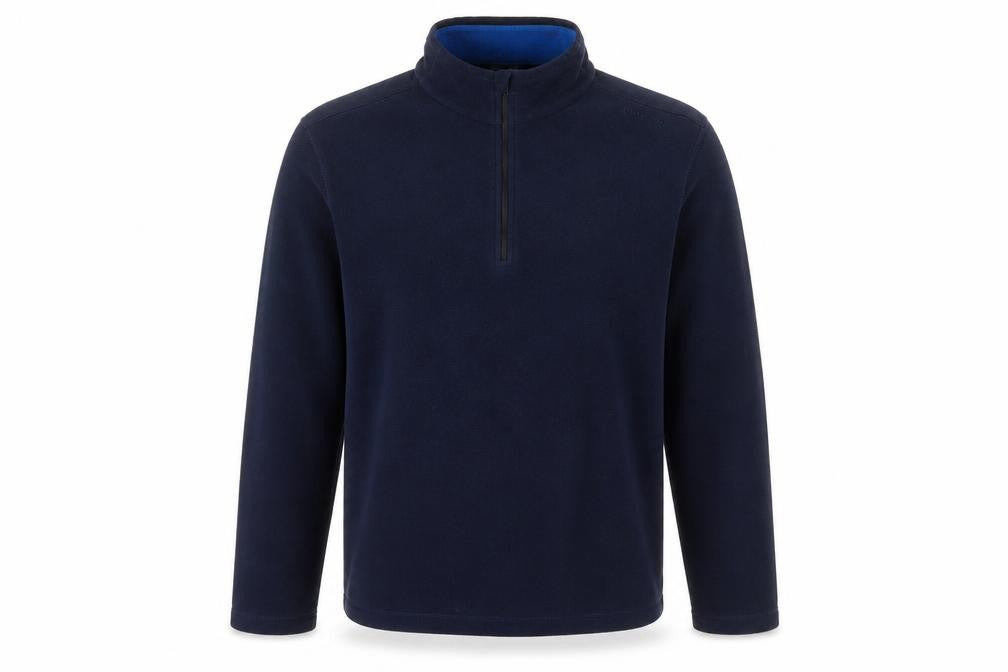 Front view of Quechua men’s blue polyester pullover sweatshirt, size L