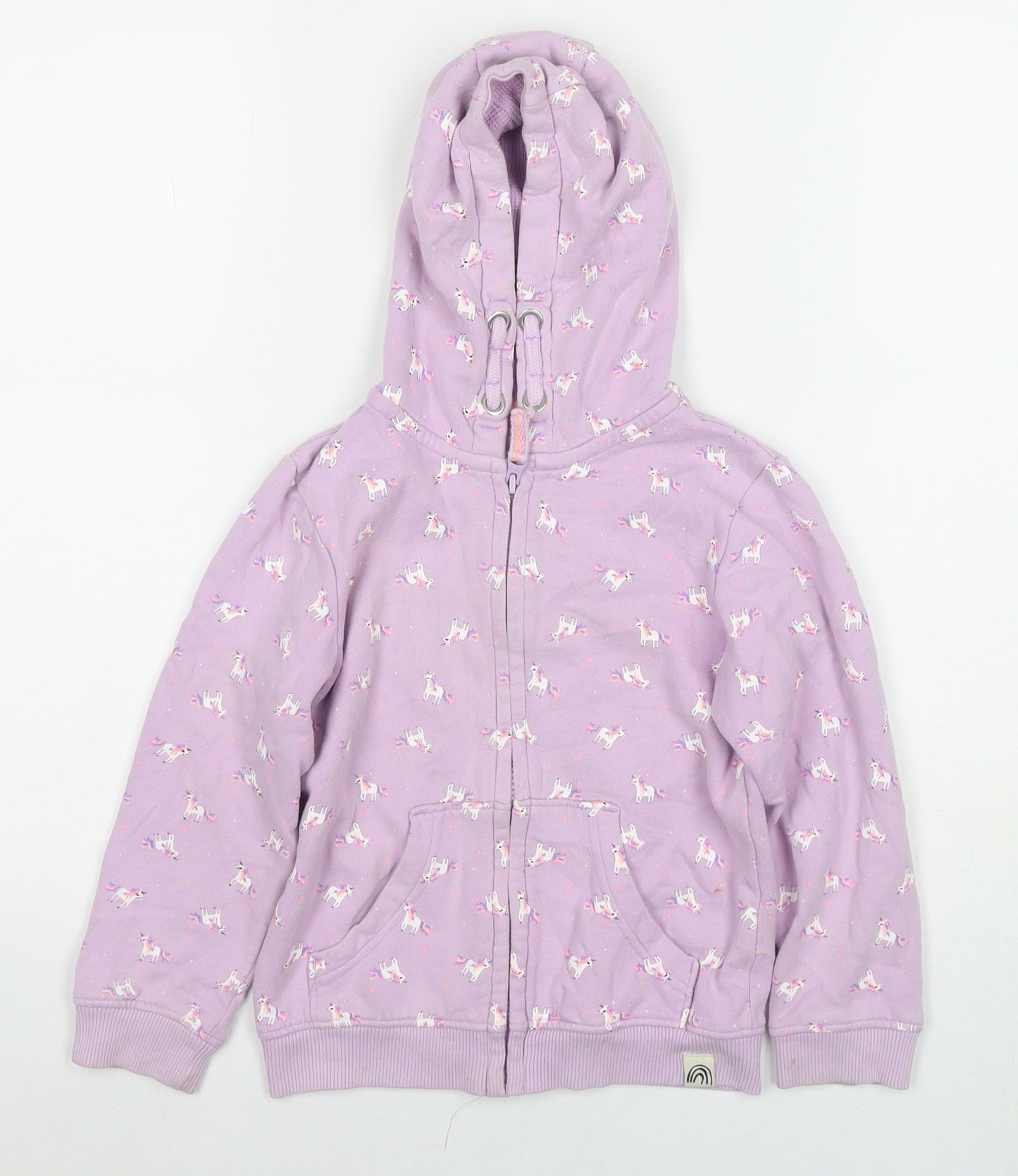 NEXT Girls Purple Geometric Cotton Full Zip Hoodie Size 5-6 Years Zip - Unicorns