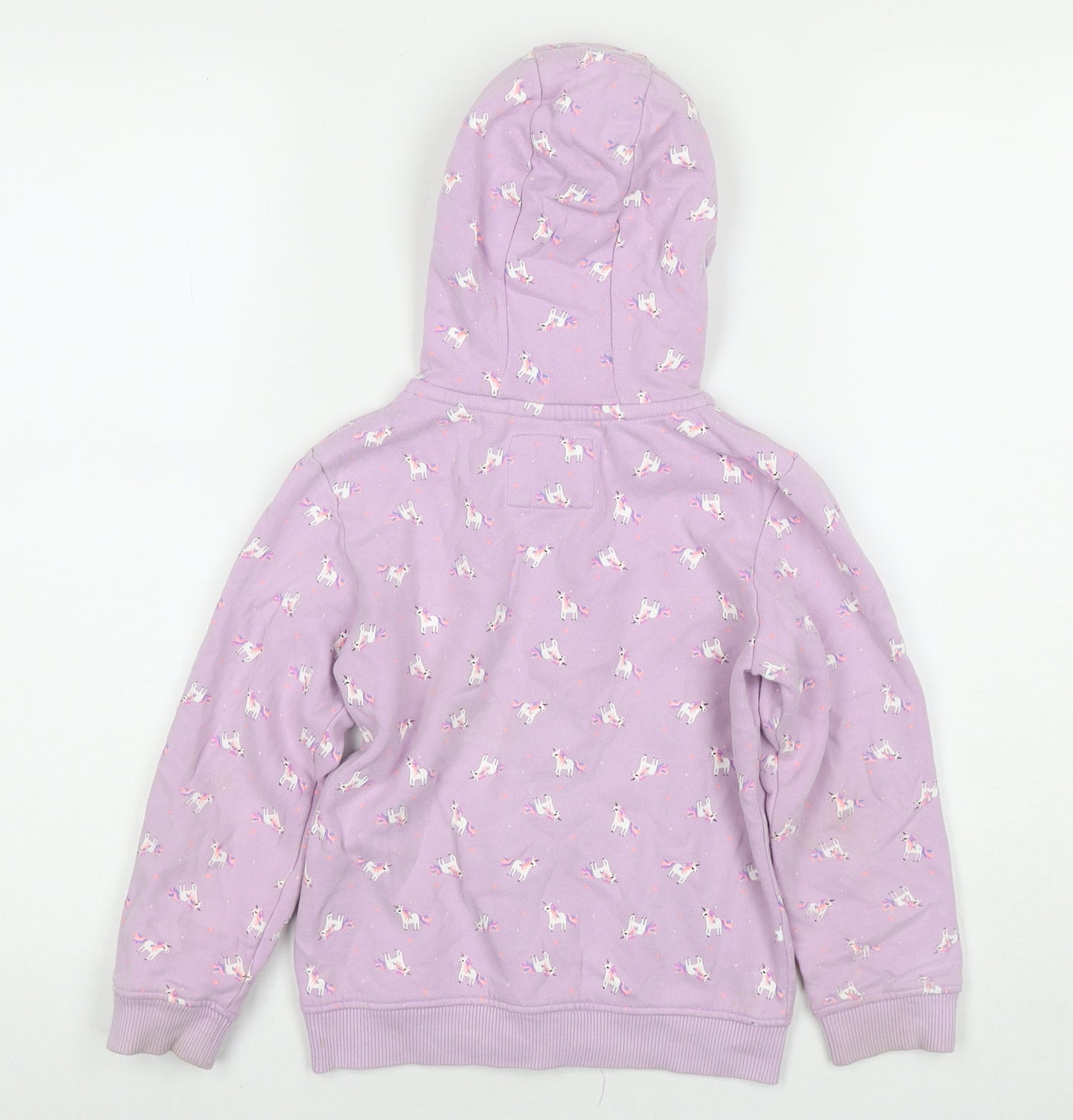 NEXT Girls Purple Geometric Cotton Full Zip Hoodie Size 5-6 Years Zip - Unicorns