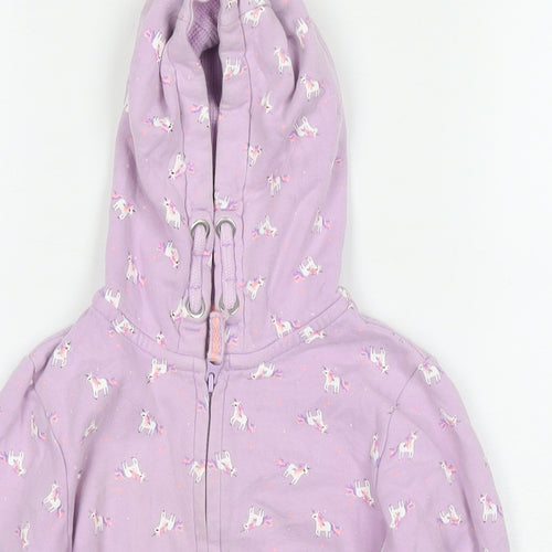 NEXT Girls Purple Geometric Cotton Full Zip Hoodie Size 5-6 Years Zip - Unicorns